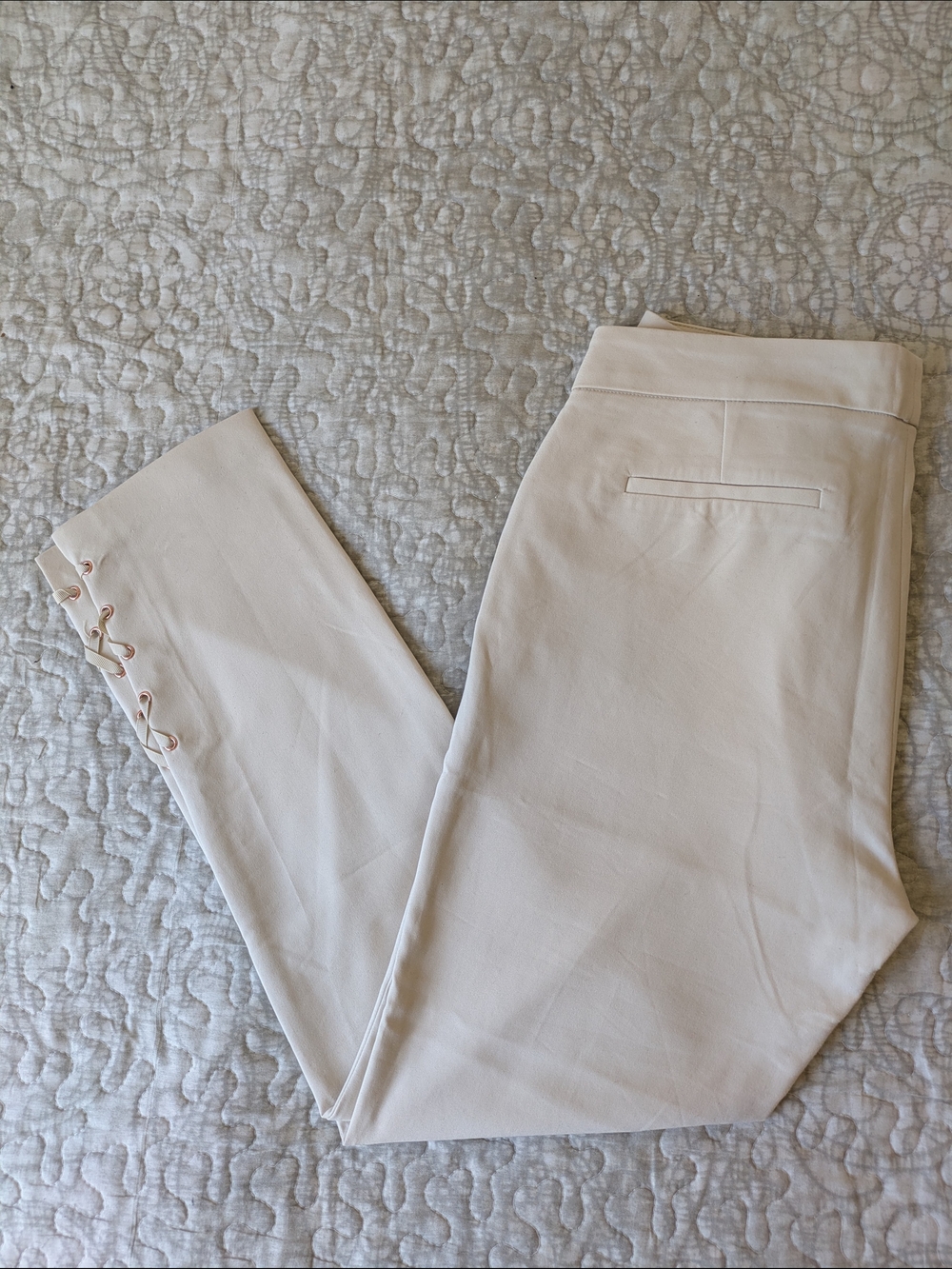 Ivanka Trump Lace-Up Hem Pants in Cream